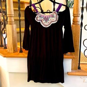 Va-Va by Joy Hon Black Boho Dress with Embroidery
